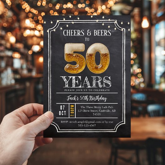 Cheers & Beers Men's 50th Birthday Invitation 招待状