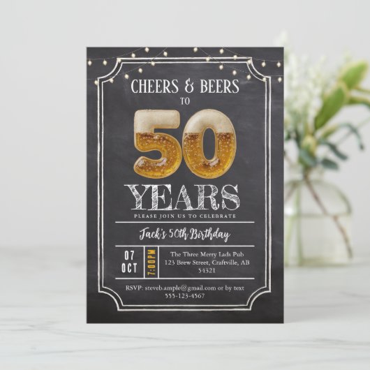 Cheers & Beers Men's 50th Birthday Invitation 招待状 (スタンド正面)