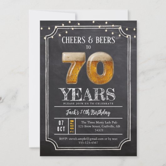 Cheers & Beers Men's 70th Birthday Invitation 招待状 (正面)