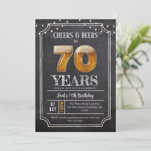 Cheers & Beers Men's 70th Birthday Invitation 招待状 (スタンド正面)