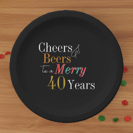 Cheers Beers Merry 40th Christmas Birthday Party ペーパープレート