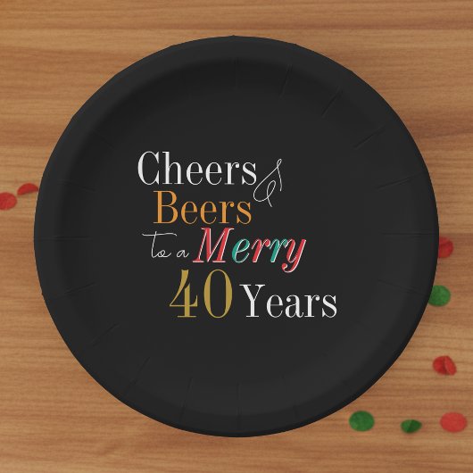 Cheers Beers Merry 40th Christmas Birthday Party ペーパープレート