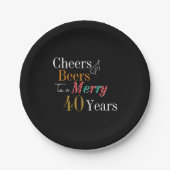 Cheers Beers Merry 40th Christmas Birthday Party ペーパープレート (正面)