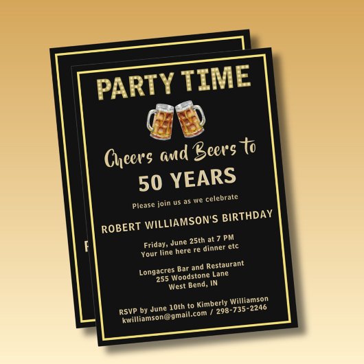 Cheers & Beers Party Time 50th (Any Year) Birthday 招待状