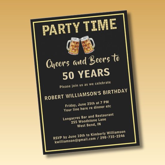 Cheers & Beers Party Time 50th (Any Year) Birthday 招待状