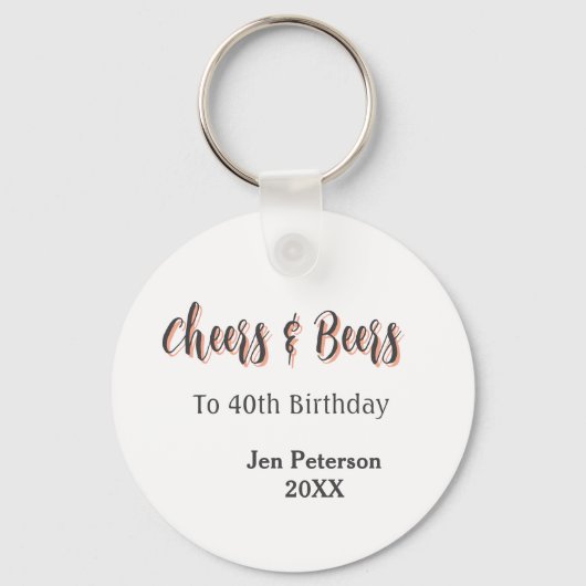 Cheers & beers to 40th birthday gray name year sin キーホルダー (正面)