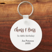 Cheers & beers to 40th birthday gray name year sin キーホルダー (正面)