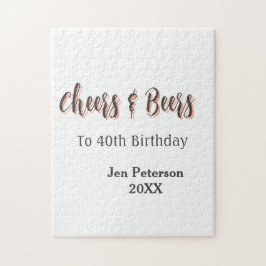 Cheers & beers to 40th birthday gray name year sin ジグソーパズル