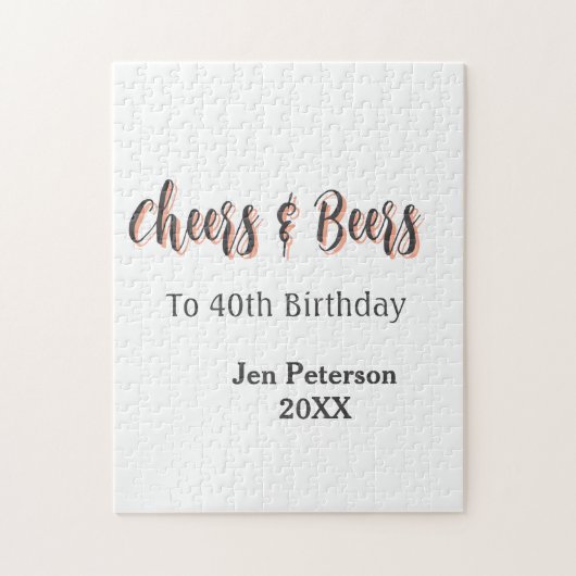 Cheers & beers to 40th birthday gray name year sin ジグソーパズル (縦)