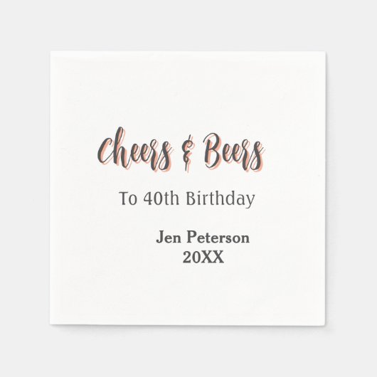 Cheers & beers to 40th birthday gray name year sin スタンダードカクテルナプキン (正面)