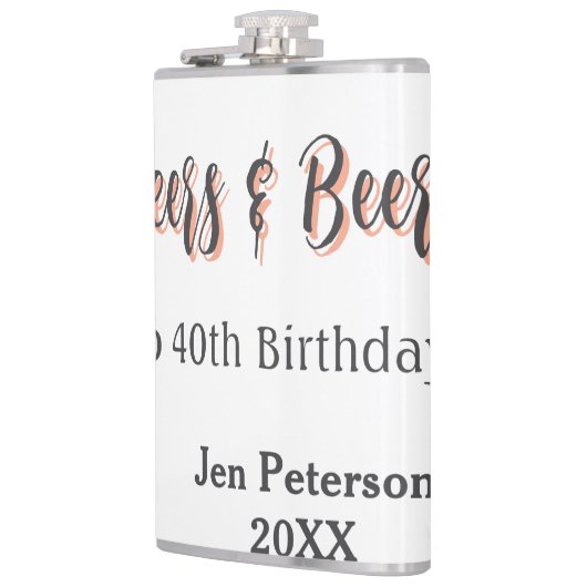 Cheers & beers to 40th birthday gray name year sin フラスク (左)
