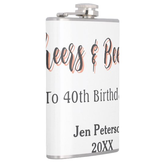 Cheers & beers to 40th birthday gray name year sin フラスク (右)