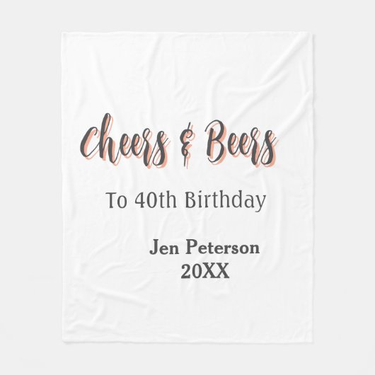 Cheers & beers to 40th birthday gray name year sin フリースブランケット (正面)