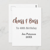 Cheers & beers to 40th birthday gray name year sin ポストカード (正面/裏面)