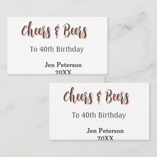 Cheers & beers to 40th birthday gray name year sin 名刺 (正面/裏面)