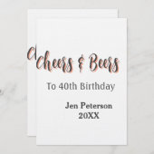 Cheers & beers to 40th birthday gray name year sin 招待状 (正面/裏面)