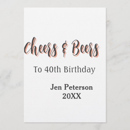 Cheers & beers to 40th birthday gray name year sin 招待状 (正面)