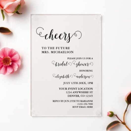 Cheers Bride To Be Bridal Shower アクリル招待状