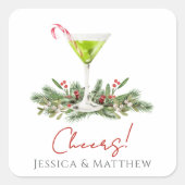 Cheers Candy Cane Martini Cocktail Couples スクエアシール (正面)