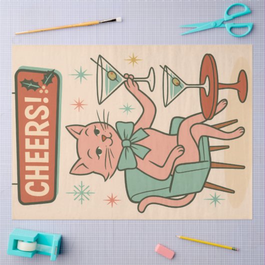 Cheers Cat – Mid Century Christmas Cocktail 薄葉紙 (クラフト)