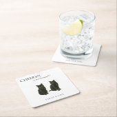Cheers Custom 2 Cats Black Text Wedding スクエアペーパーコースター (インサイチュ)
