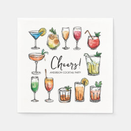 Cheers Doodle Drawing Holiday Cocktail Party スタンダードカクテルナプキン