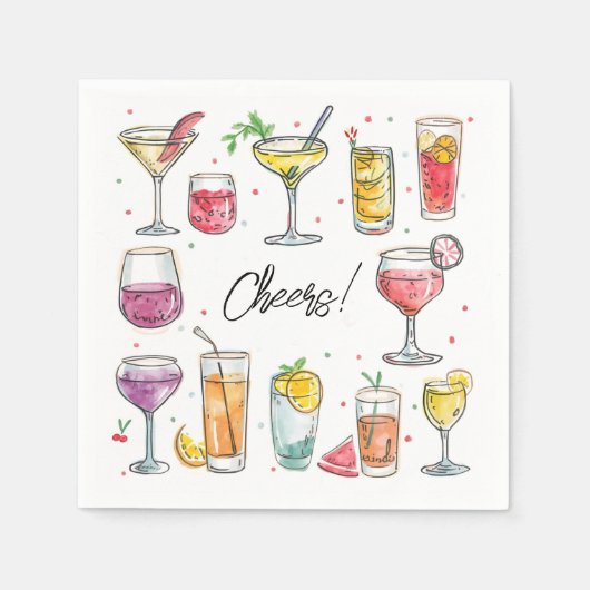 Cheers Drink Doodles Cocktail スタンダードカクテルナプキン (正面)