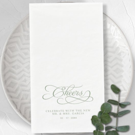 Cheers Elegant Bride & Groom Calligraphy Green