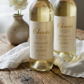 Cheers Elegant Script Wedding White Wine Label ワインラベル