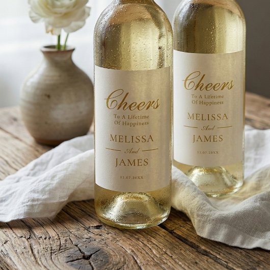 Cheers Elegant Script Wedding White Wine Label ワインラベル