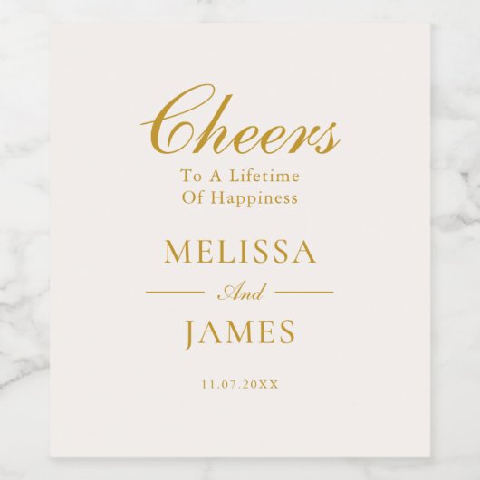 Cheers Elegant Script Wedding White Wine Label ワインラベル (シングルラベル)