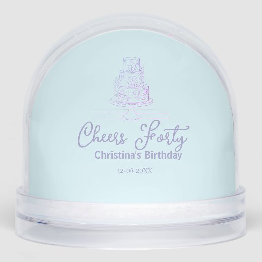 Cheers forty happy birthday cake blue purple name  (正面)