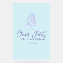 Cheers forty happy birthday cake blue purple name  アクリルサイン