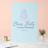 Cheers forty happy birthday cake blue purple name  アクリルサイン (ウェディング)
