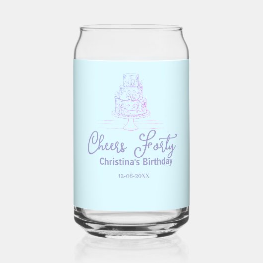 Cheers forty happy birthday cake blue purple name  ガラス缶 (正面)