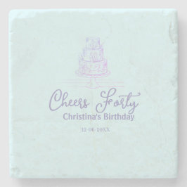 Cheers forty happy birthday cake blue purple name  ストーンコースター