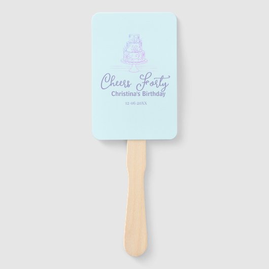 Cheers forty happy birthday cake blue purple name  ハンドファン (正面)