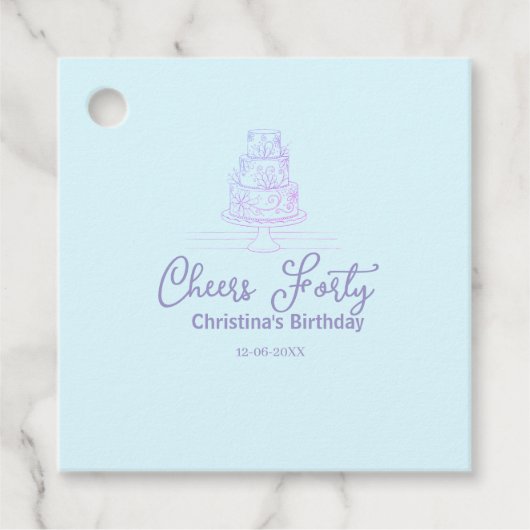 Cheers forty happy birthday cake blue purple name  フェイバータグ (正面)