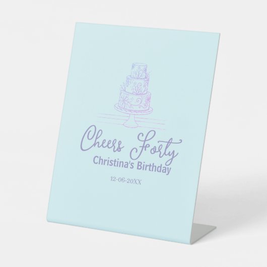 Cheers forty happy birthday cake blue purple name  台座サイン (正面)
