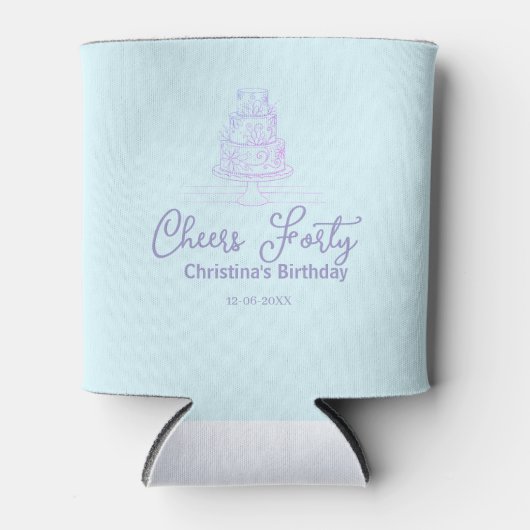 Cheers forty happy birthday cake blue purple name  缶クーラー (正面)