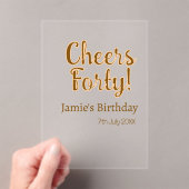 Cheers forty orange brown calligraphy birthday nam アクリル招待状 (インサイチュ (ポータブル))