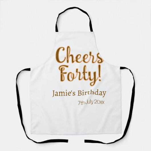 Cheers forty orange brown calligraphy birthday nam エプロン (正面)