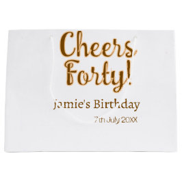 Cheers forty orange brown calligraphy birthday nam ラージペーパーバッグ