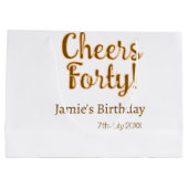 Cheers forty orange brown calligraphy birthday nam ラージペーパーバッグ (裏面)
