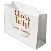 Cheers forty orange brown calligraphy birthday nam ラージペーパーバッグ (裏面アングル)