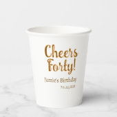Cheers forty orange brown calligraphy birthday nam 紙コップ (裏面)
