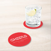 Cheers Groovy 赤 白 タイポグラフィ 名前 ウェディング ラウンドペーパーコースター (インサイチュ)