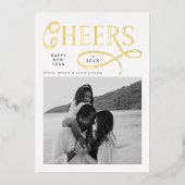 Cheers  Happy New Year Modern Chic Family 2 Photo 箔シーズンカード (正面)