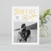 Cheers  Happy New Year Modern Chic Family 2 Photo 箔シーズンカード (立ち正面)