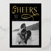 Cheers Happy New Year Modern Chic Family 2 Photo 箔シーズンカード (正面)